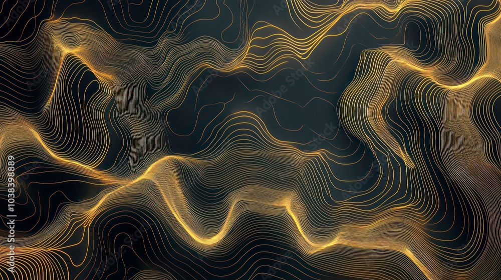 Poster abstract background with golden lines and waves.