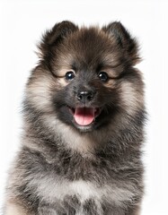 Obraz premium 笑顔のキースホンドの子犬のポートレート（Portrait of a smiling Keeshond puppy on white background） 