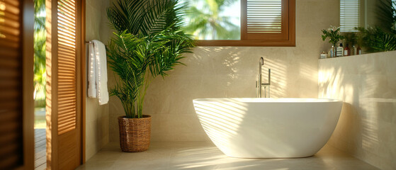 Serene Bathroom Retreat with Soothing Colors and Sophisticated Fixtures
