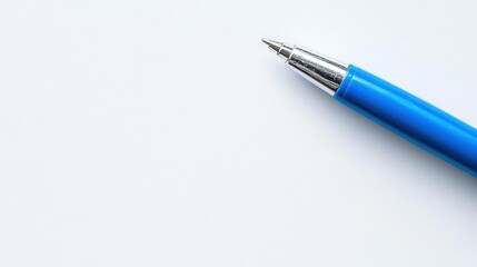 blue pen resting on a clean white surface, the simplicity of the object highlighted by soft lighting, suggesting creativity and potential ideas waiting to be penned down
