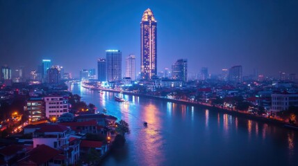 Fototapeta premium Night View of Bustling City Skyline