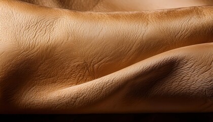 Fototapeta premium Macro Shot of Brown Leather Texture with Fine Grain, Subtle Creases, and Natural Highlights. Perfect for Use in Luxury Fashion, Automotive Interiors, or Premium Furniture Design Concepts