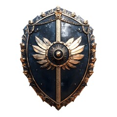 Naklejka premium Ornate shield with gold and silver details on dark background