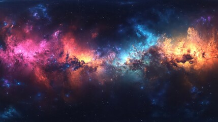 breathtaking 360-degree panorama of a vibrant nebula in space, filled with stars and cosmic colors, providing an immersive celestial environment map