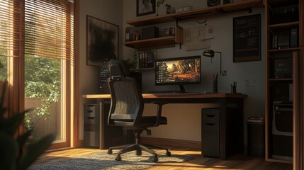 Cozy Home Office with Natural Light and Modern Design