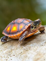Basking Turtle Enjoys Heat Lamp in Its Tank