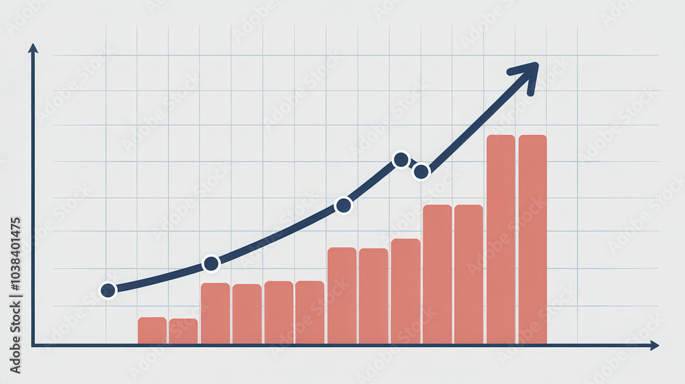 Poster a modern graph illustrating upward trends in data, showcasing growth through bar graphs and line plo