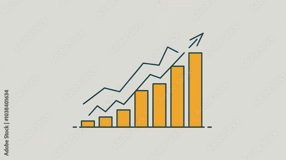 Poster a stylized graph representing growth and progress, featuring ascending bars and a rising arrow in vi