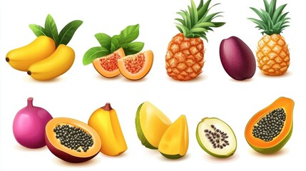 Colorful Variety of Fresh Tropical Fruits Collection