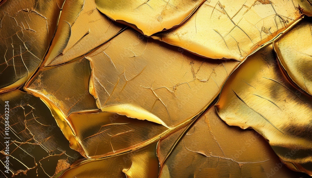 Poster golden macro close-up of leaf veins. abstract nature texture with metallic shine, highlighting organ