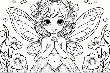 Fototapeta premium Cute Little Fairy Coloring Book Page