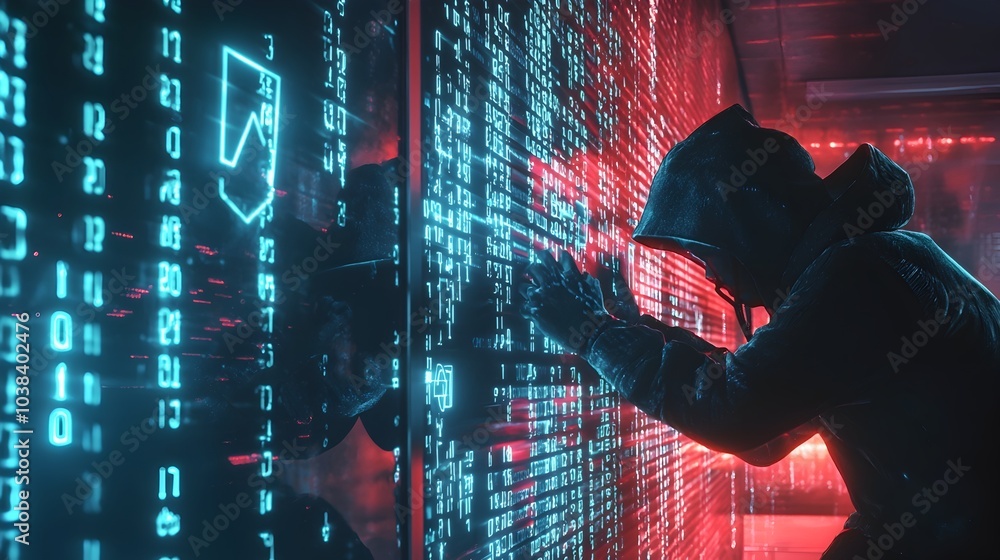 Aufkleber hackers trying to break through encrypted digital wall with security symbols