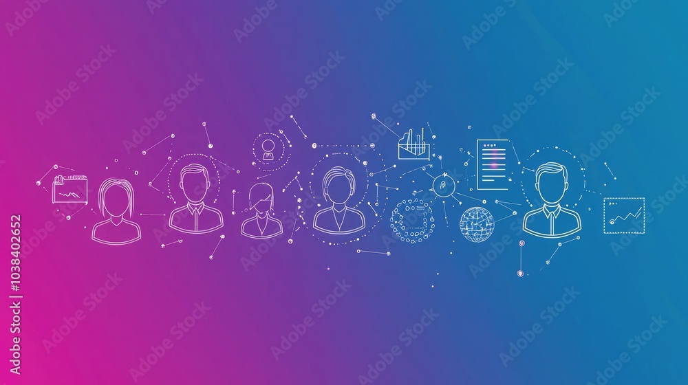 Poster modern hr banner design featuring human resources icons and a gradient background.