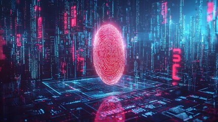 Futuristic Fingerprint Hovering Over Digital Security Screen
