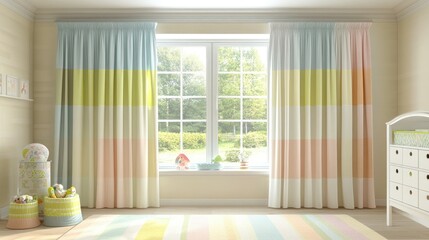 Fototapeta premium Charming Nursery with Colorful Curtains and Soft Decor