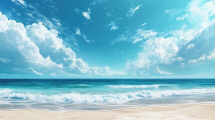 Nature, landscape, rest, blue horizon, merging of clear sky and turquoise sea. Escape to the sea, clear coast. Generative AI.