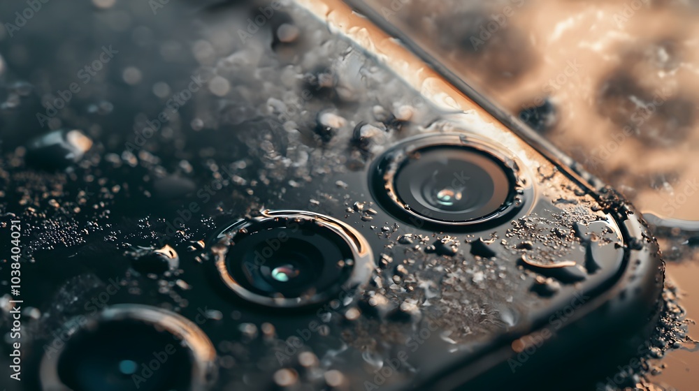 Poster macro closeup of dirty smartphone volume buttons covered in bacteria and grime