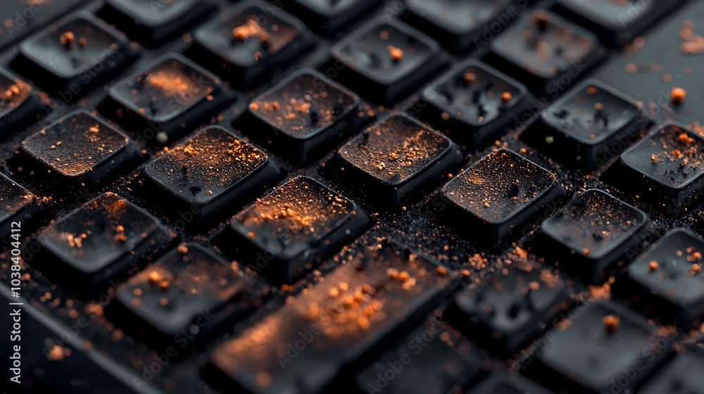 Poster detailed close-up of bacteria accumulation on computer keyboard spacebar