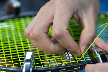 Detailed View of Badminton Racket Stringing