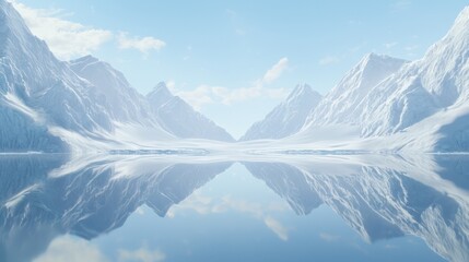 Fototapeta premium Majestic Ice-Capped Mountains Reflecting in Glacial Lake - Perfect Symmetry in Ice Age Environment
