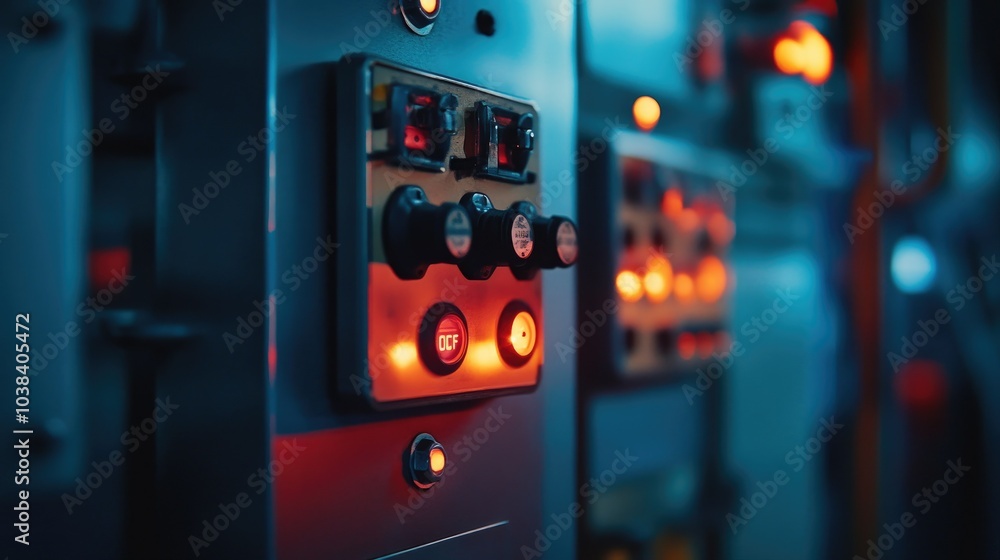 Poster an overview of a medium voltage switchgear panel, highlighting an on-off heater switch and its indic