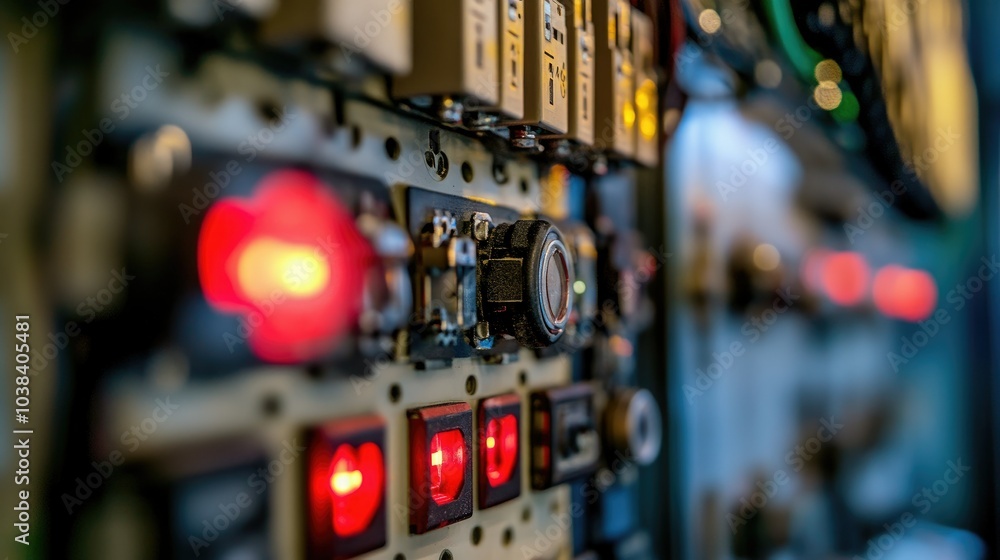 Poster an overview of a medium voltage switchgear panel, highlighting an on-off heater switch and its indic