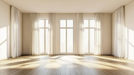 Obraz premium Modern Spacious Room with Natural Light and Curtains