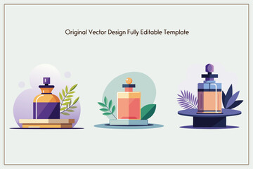 3d Vector bottle for perfume and fragrance on a table with a plant on the white background, Cosmetic product bottle Set of 3d vector isolated illustrations creative and modern design.