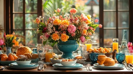 Sumptuous Brunch Spread with Vibrant Table Setting