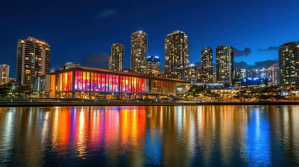 Obraz premium Glowing City Skyline at Night with Colorful Lights