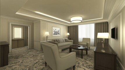 Fototapeta premium Elegant 3D Render of a Modern Presidential Suite