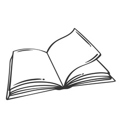 Open book with pages line icon. Outline hand drawn vintage diary, school textbook or dictionary for school student study and read. Literature, library mascot, simple book icon vector illustration