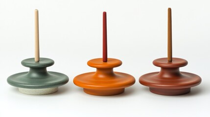 Ceramic and Wooden Incense Holders with Sticks on White Background