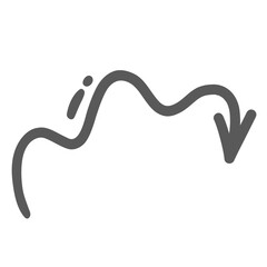 Wavy arrow pointing right and down line icon. Outline hand drawn vintage pointer element of movement with waves and curls. Direction, motion mascot, simple arrow doodle icon vector illustration