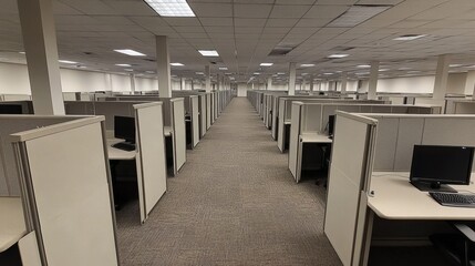 Empty Office Space with Workstations and Cubicles