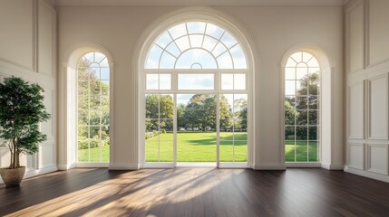 Fototapeta premium Modern Luxury Room With Large Windows and Scenic View
