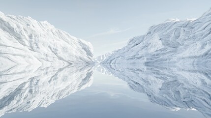 Naklejka premium Majestic Ice-Capped Mountains Reflecting in Glacial Lake - Ultra-Detailed Ice Age Landscape View