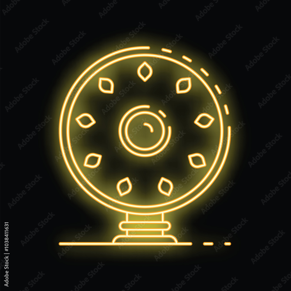 Poster yellow neon icon of a web camera with a light effect, isolated on a black background