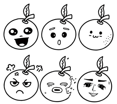 Cute orange character imoji, haha, sad, happy, angry emojis icon. vector collection