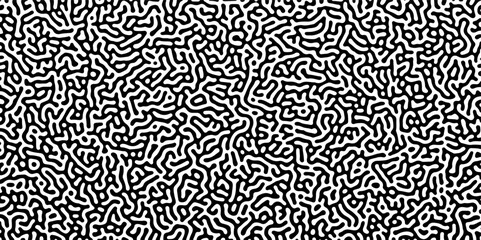 Abstract truing organic wallpaper Turing reaction diffusion monochrome seamless pattern with chaotic motion. Generative algorithm psychedelic background. Reaction-diffusion or truing pattern formation