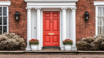 Striking Red Door on Classic Brick Home in Boston