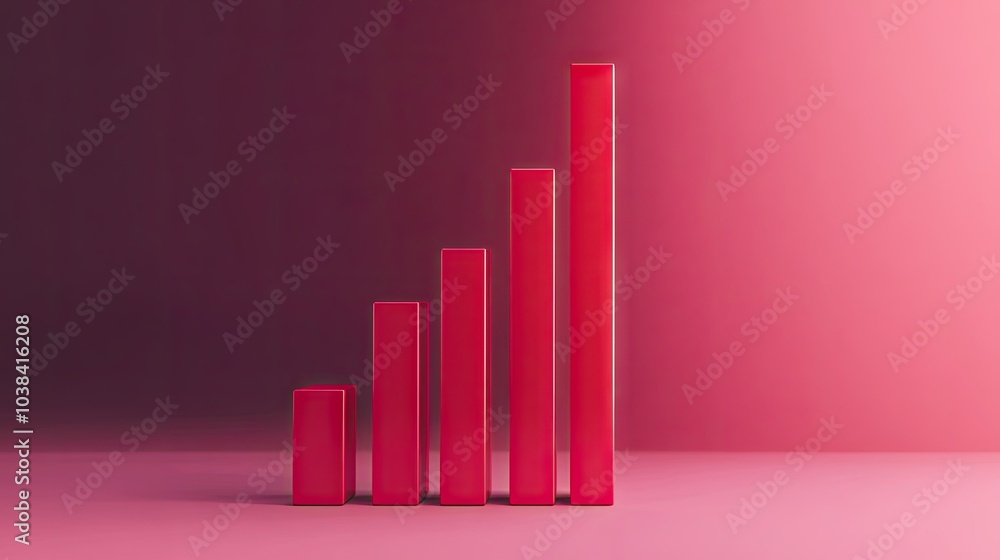 Poster bright 3d red bar graph on a soft pink background