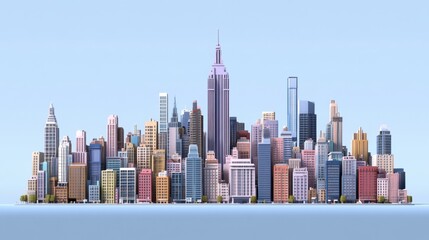 Naklejka premium Colorful Urban Skyline Illustration with Modern Architecture