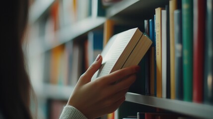 Young woman holding stack of books - education concept
