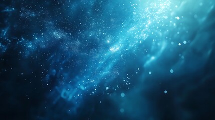 Naklejka premium A soft blue light glowing from the void, surrounded by tiny particles and shimmering beams.