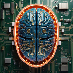 View of brain with circuit board