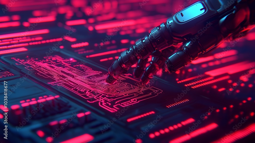 Poster robotic arm meticulously fixing the circuitry of a car s system with holographic diagnostics and spa