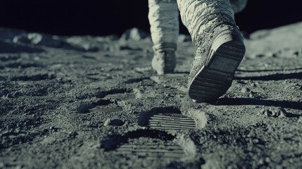 Astronaut Footprints on the Moon : Close-up of an astronautâ€™s footprints in the lunar dust, symbolizing human exploration on the Moon