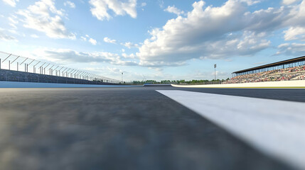 Empty Race Track with Grandstand under Blue Sky