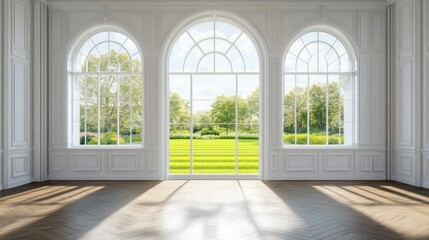 Fototapeta premium Elegant Empty White Room with Wooden Floor and Windows